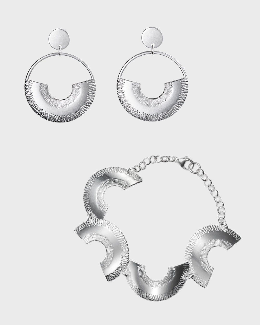Arcs Bracelet and Earrings silver