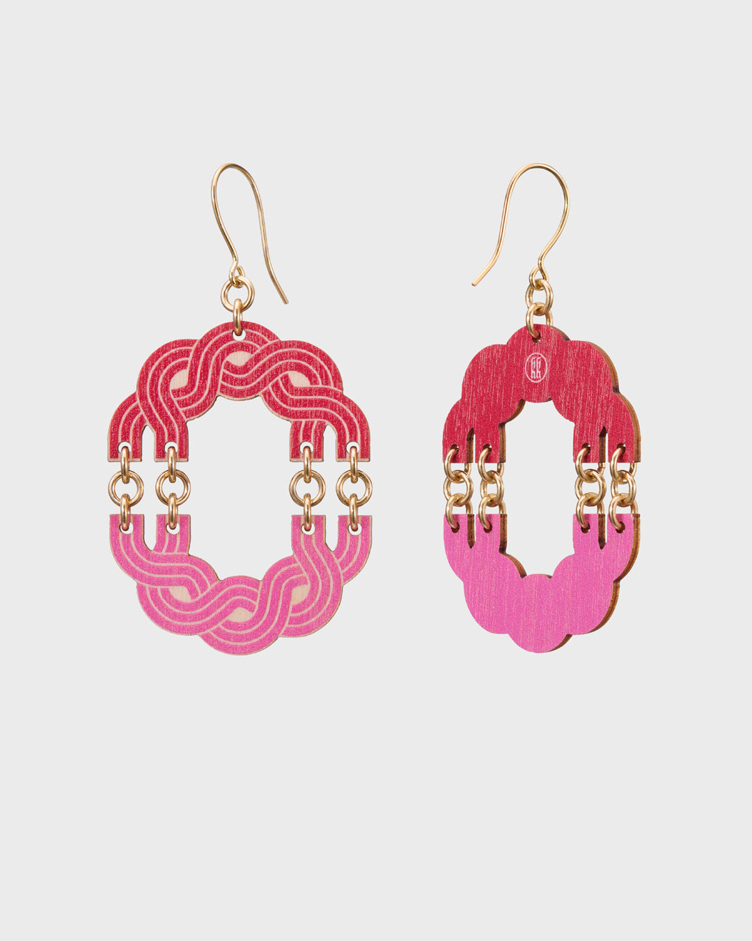 Maiden of the North plywood earrings pink