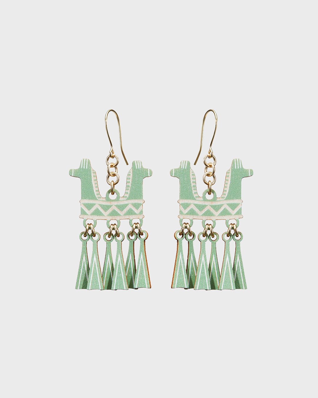 Two-Headed Horse Earrings Green Plywood