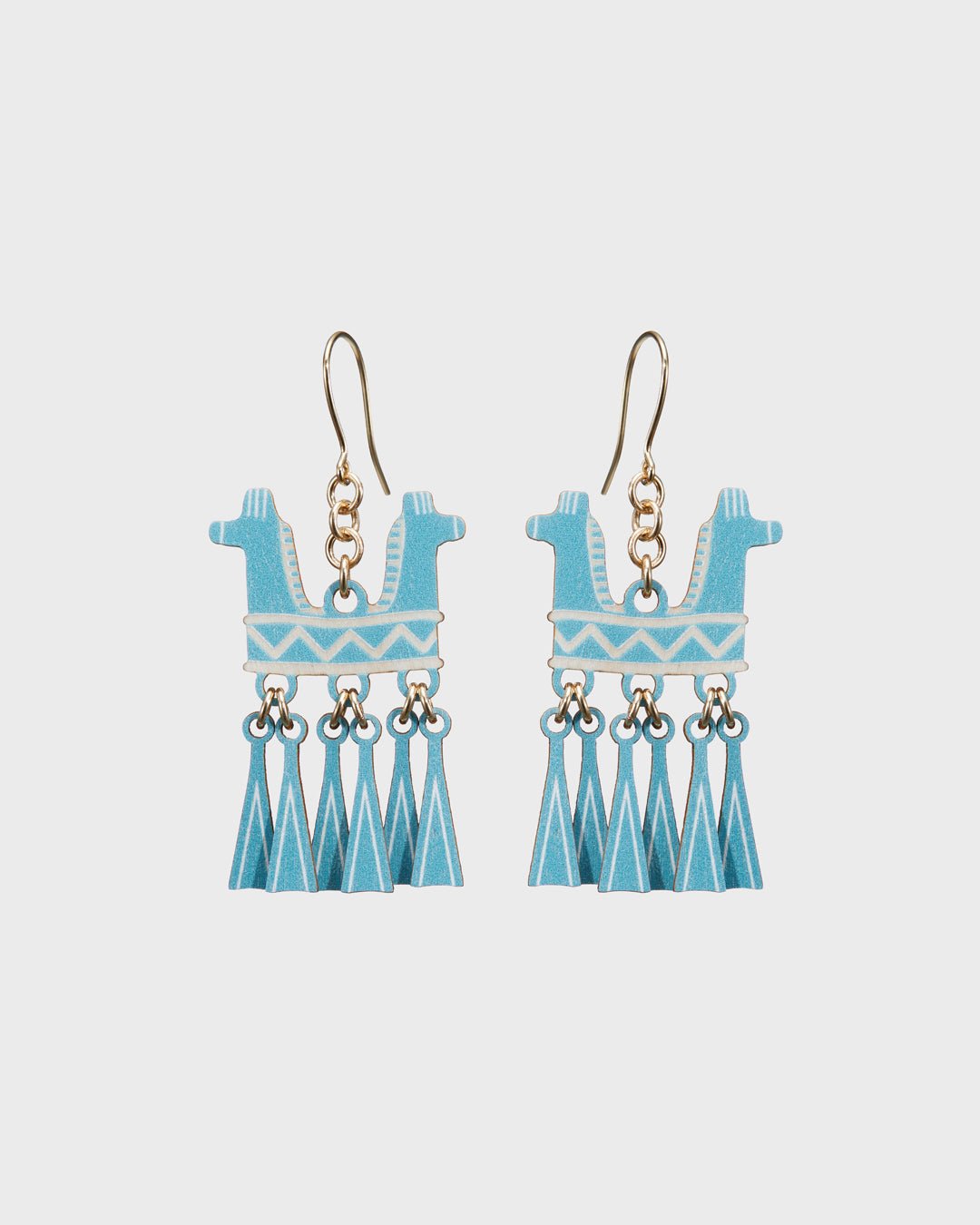 Two-Headed Horse Earrings Aqua Plywood