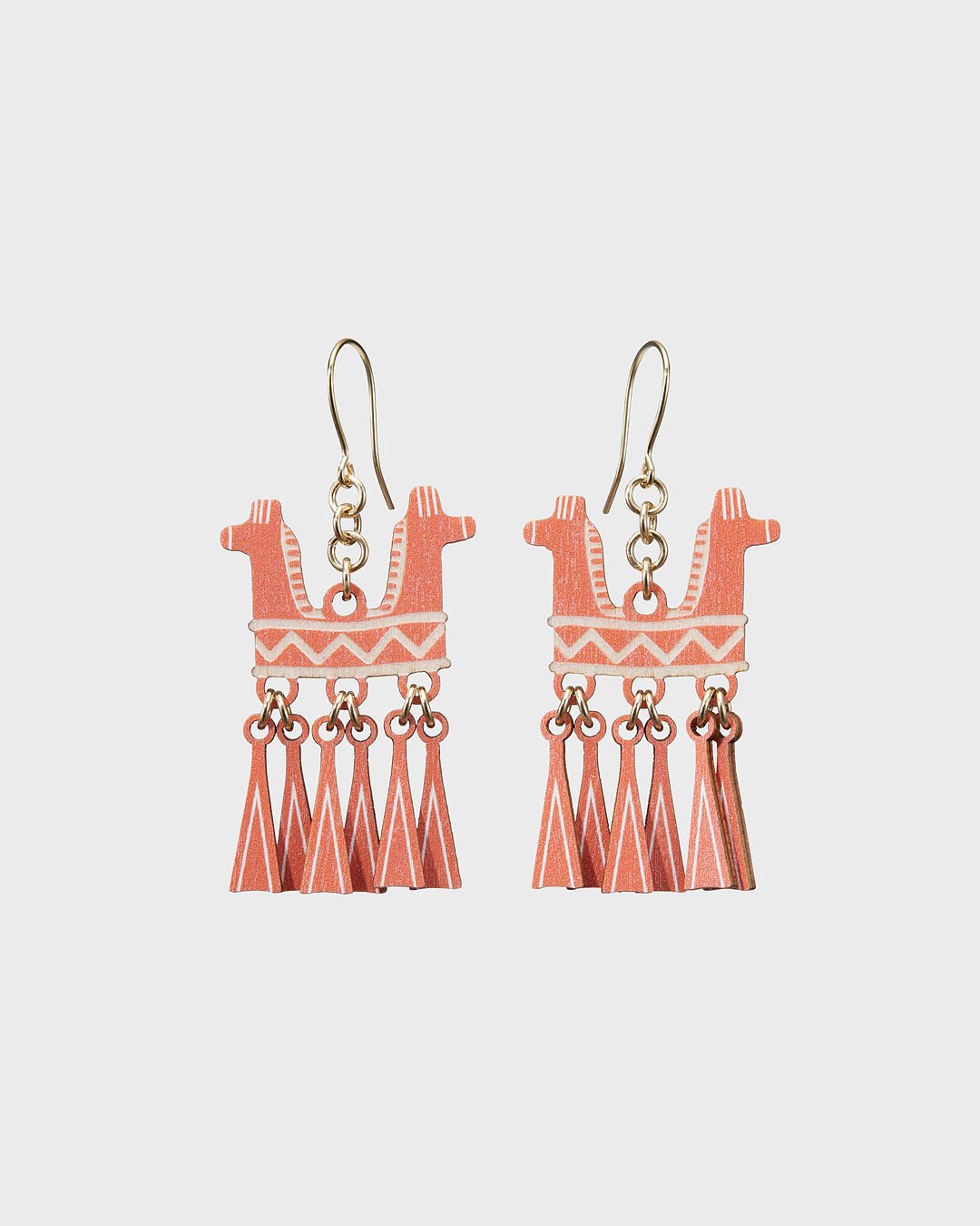 Two-Headed Horse Earrings Orange Plywood