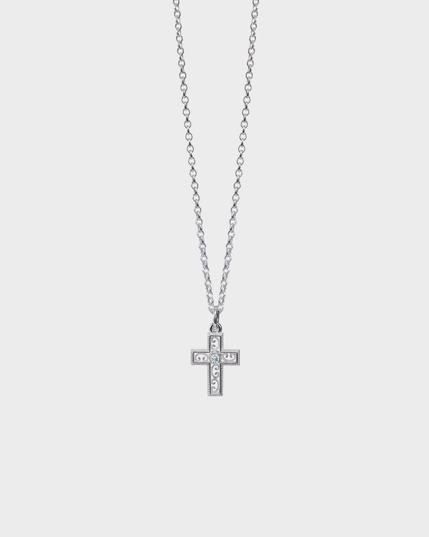 Filigree cross pendand silver cubic zirconia