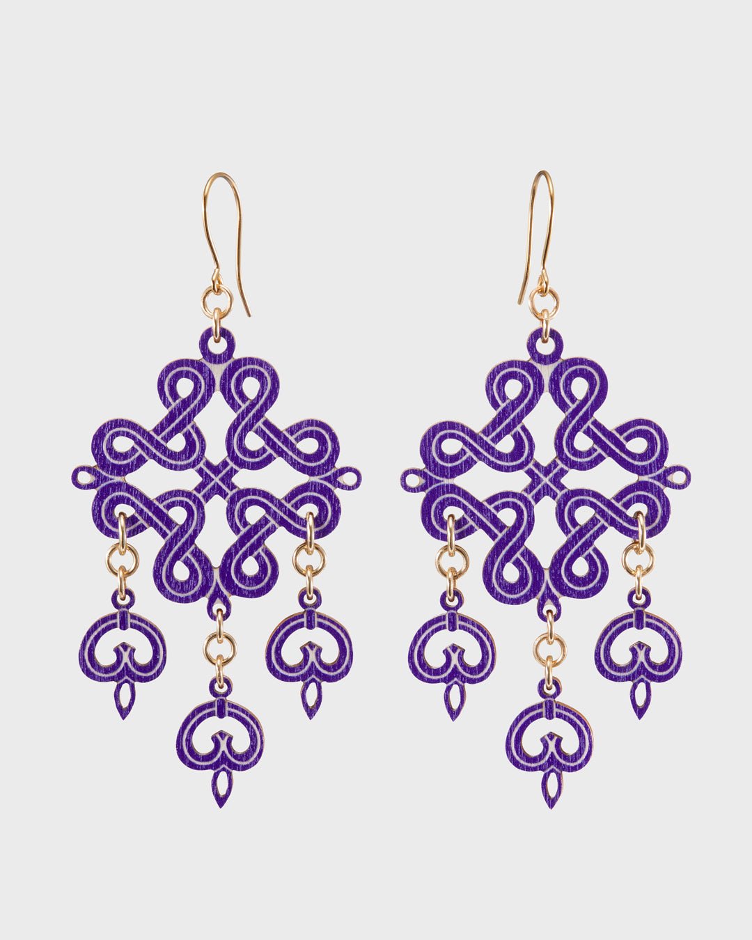 Karelian Plaited Ribbon Motif Plywood Earrings Violet