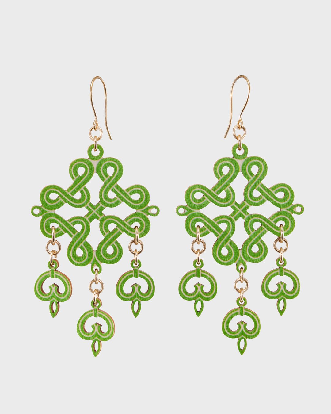 Karelian Plaited Ribbon Motif Plywood Earrings Green