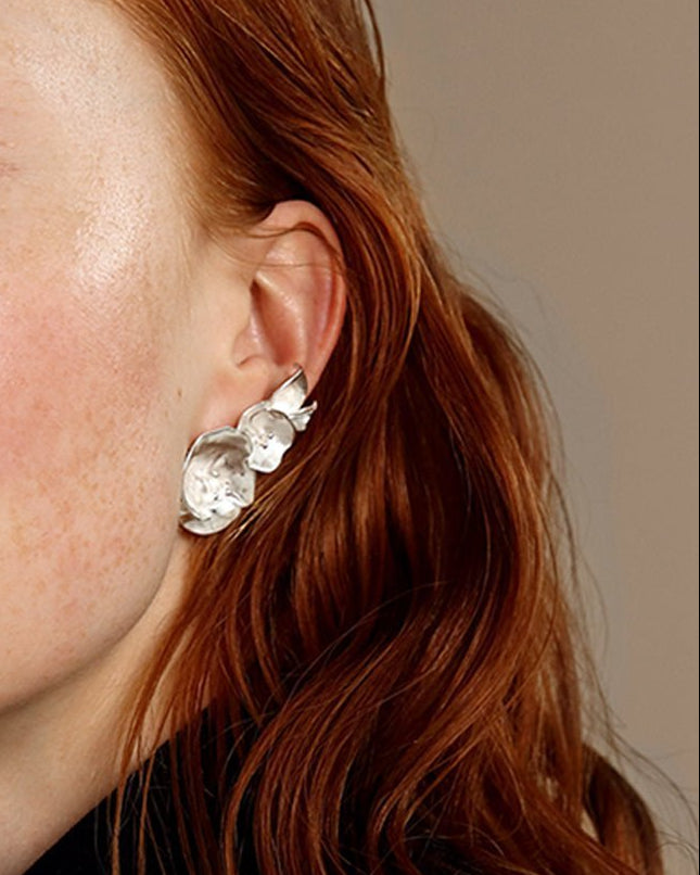 Summer night rose single earring large silver right