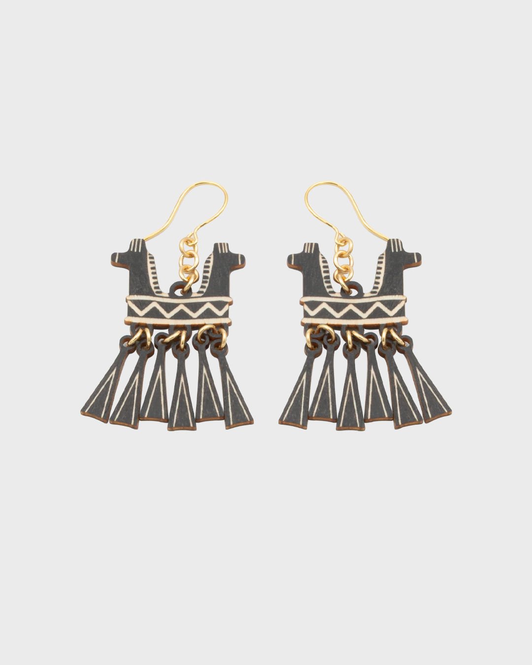 Two-Headed Horse Earrings Black Plywood