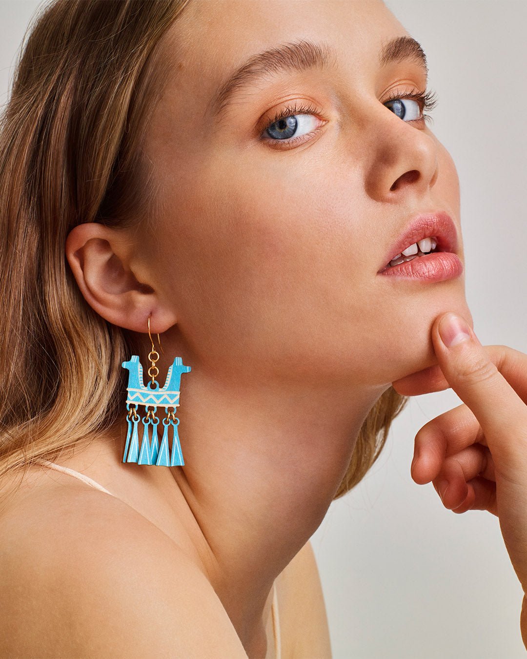 Two-Headed Horse Earrings Aqua Plywood