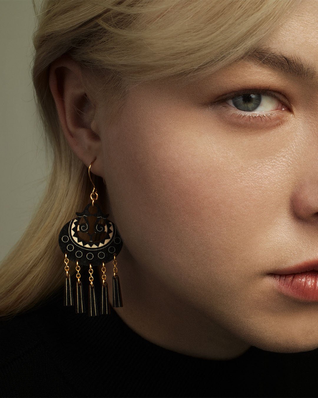 Black Moon Goddess Earrings Plywood