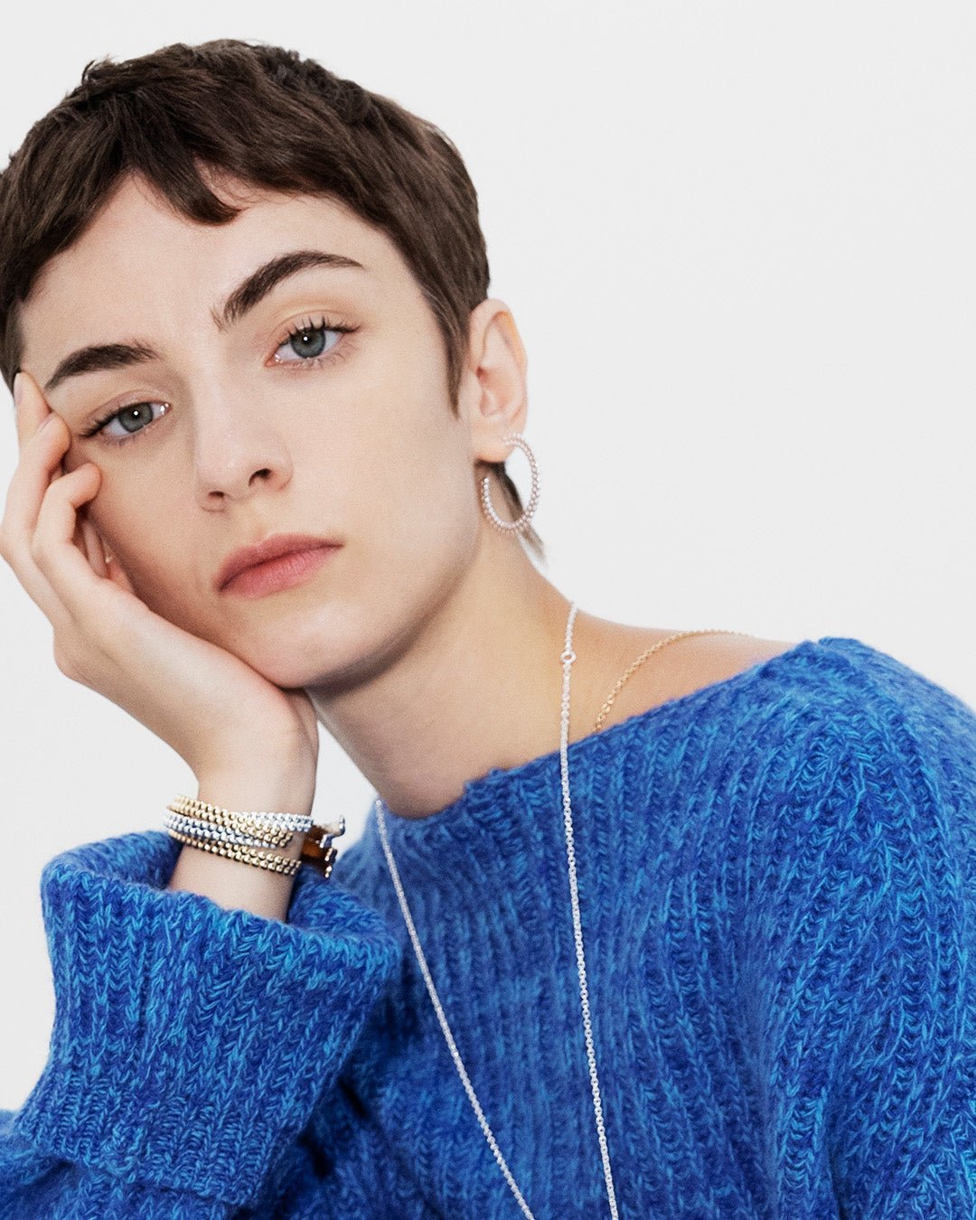 Circle of Light big hoop Earrings silver half pair right